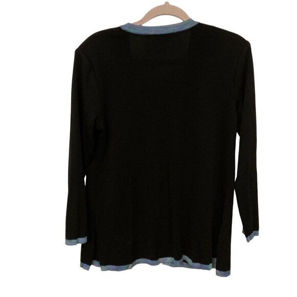 Exclusively Misook Black Open Cardigan Sweater Blue Purple Trim Pockets Sz XS - Picture 3 of 8